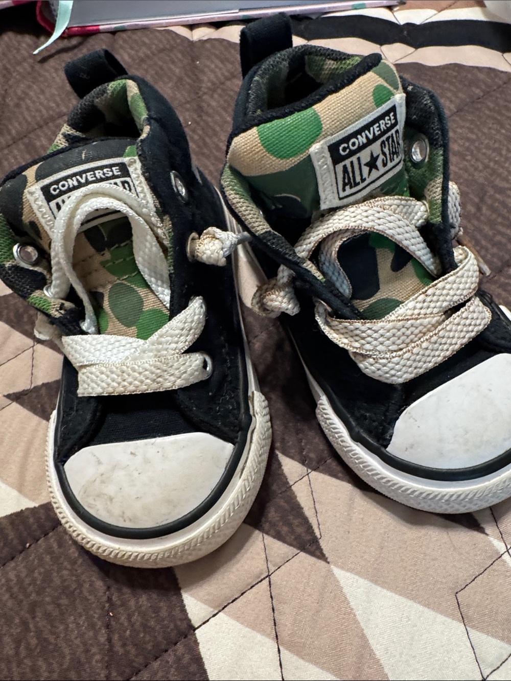 Converse Kids Black and Green Camo High Top Sneakers